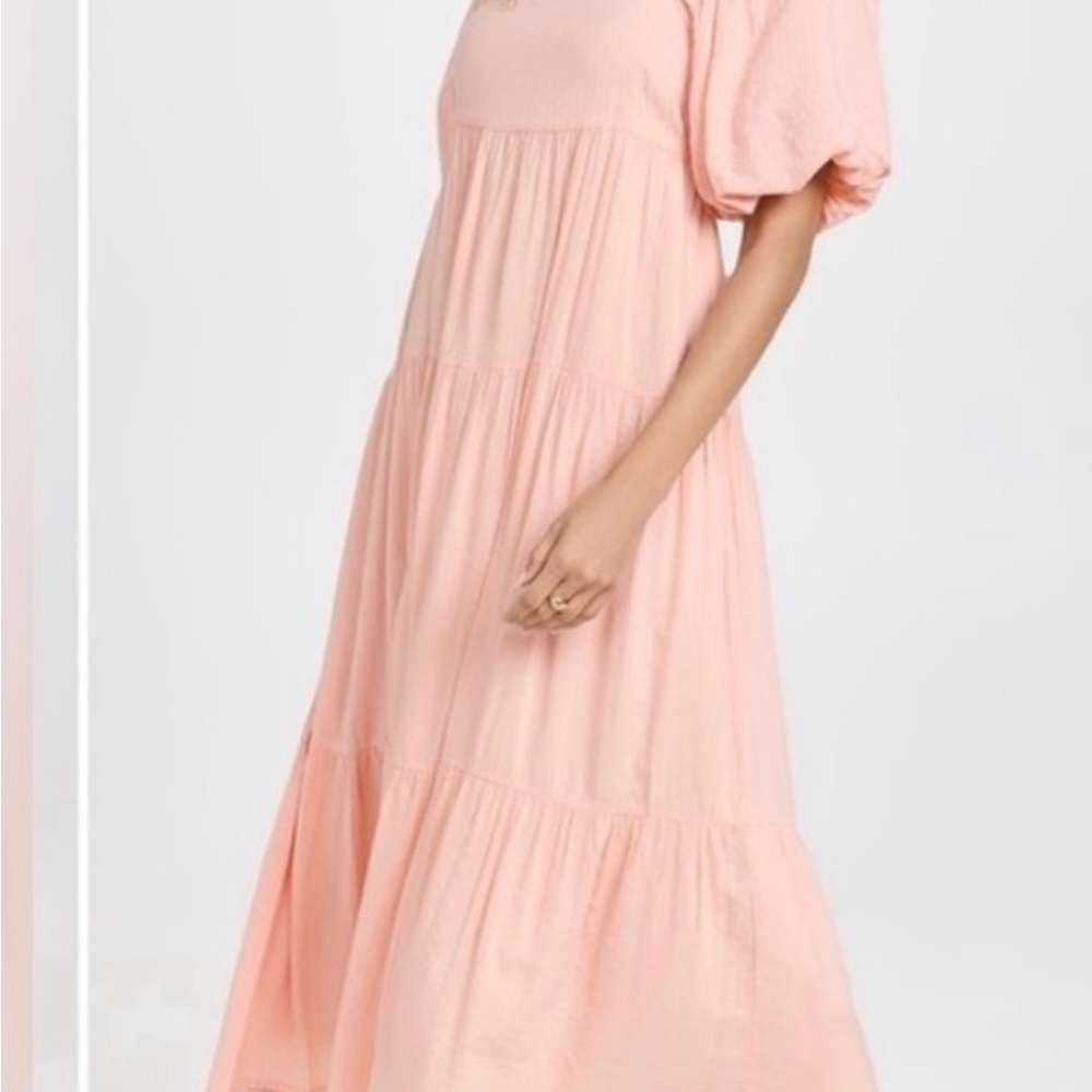 Pink Lluka puff sleeve maxi/midi dress BY MINK PINK with open tie back